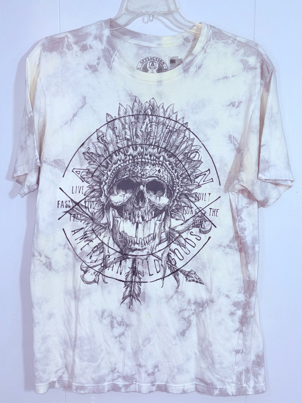 Affliction American Customs Men’s L Skull Headdress Tie Dye Graphic T Shirt Y2K
